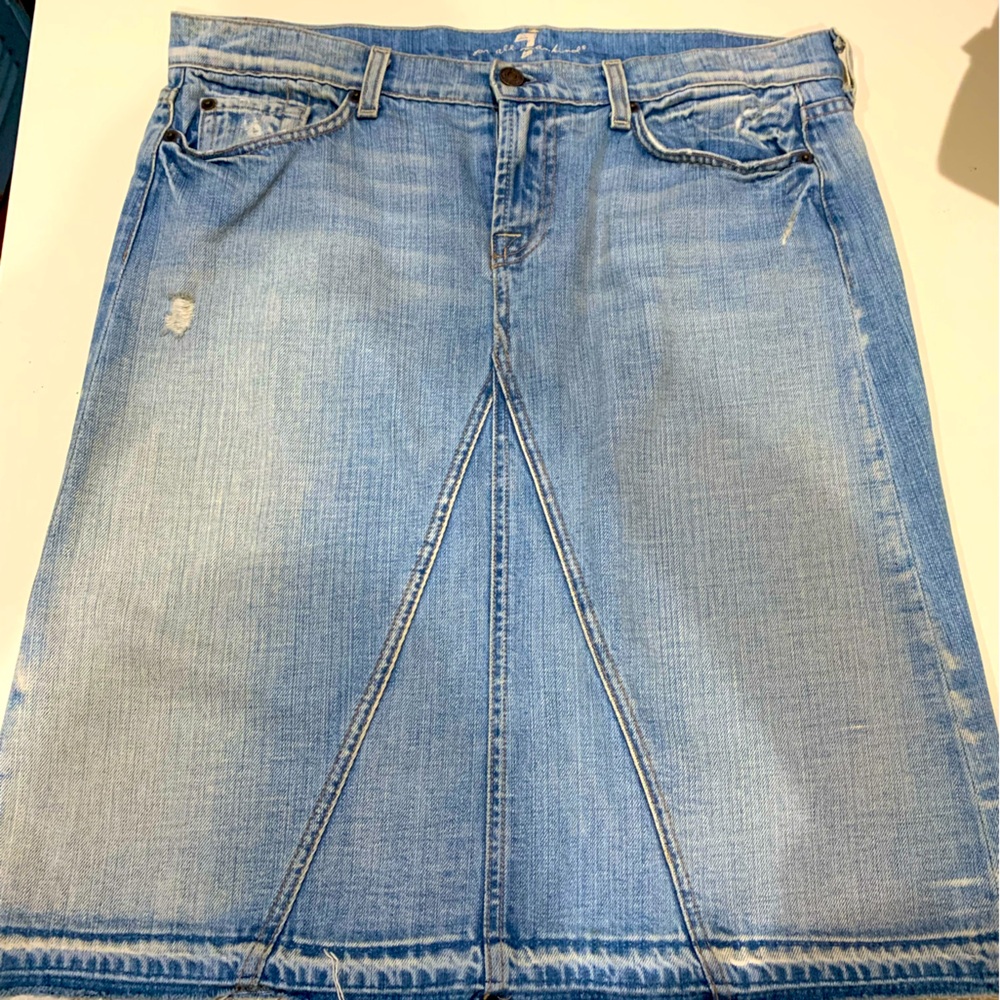7 for all man kind distressed mid length denim skirt size 31